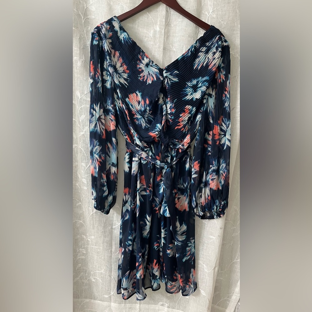 DKNY Pink and Blue Ruched Long Sleeve Sundress Size 14
